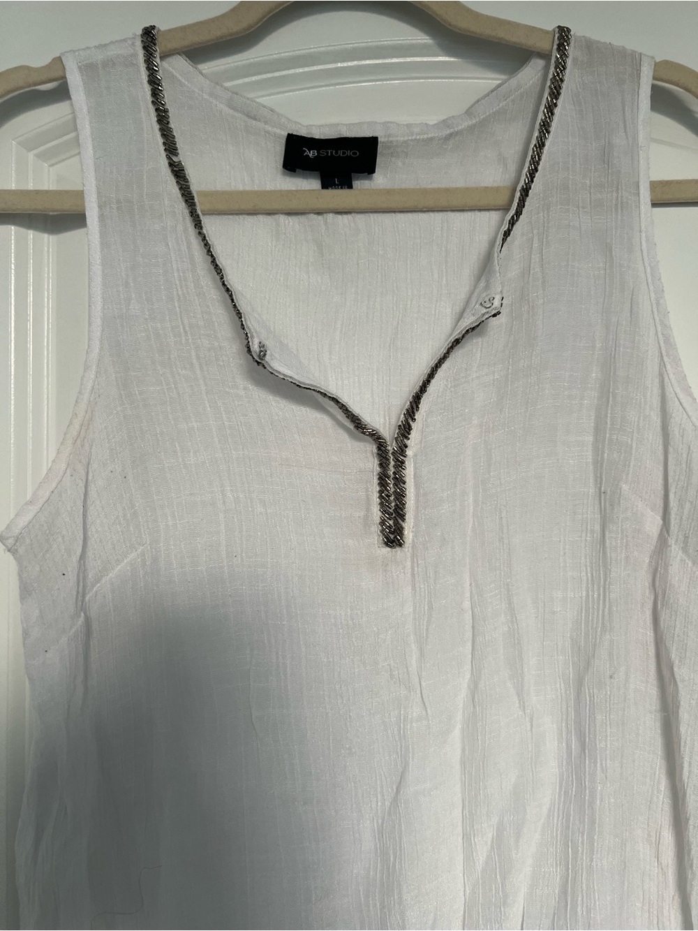 AB Studio White Sleeveless Tunic with Metallic Trim
